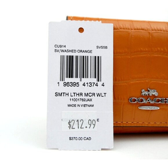 Coach Washed Orange Leather Micro Wallet NWT CU914 - Picture 4 of 4